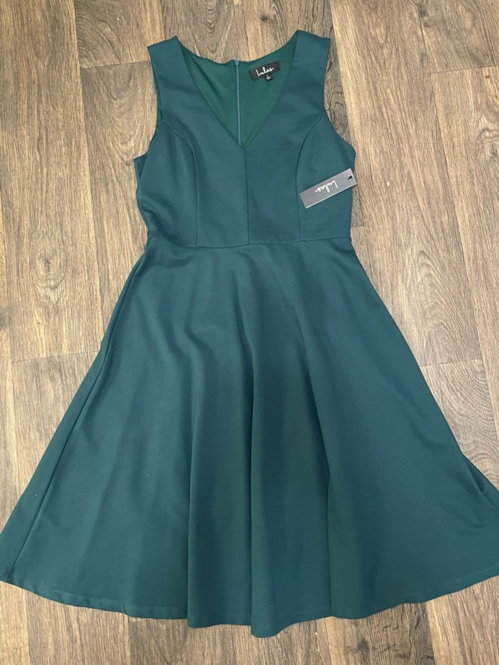Lulu's Emerald V-Neck A-Line Midi Dress